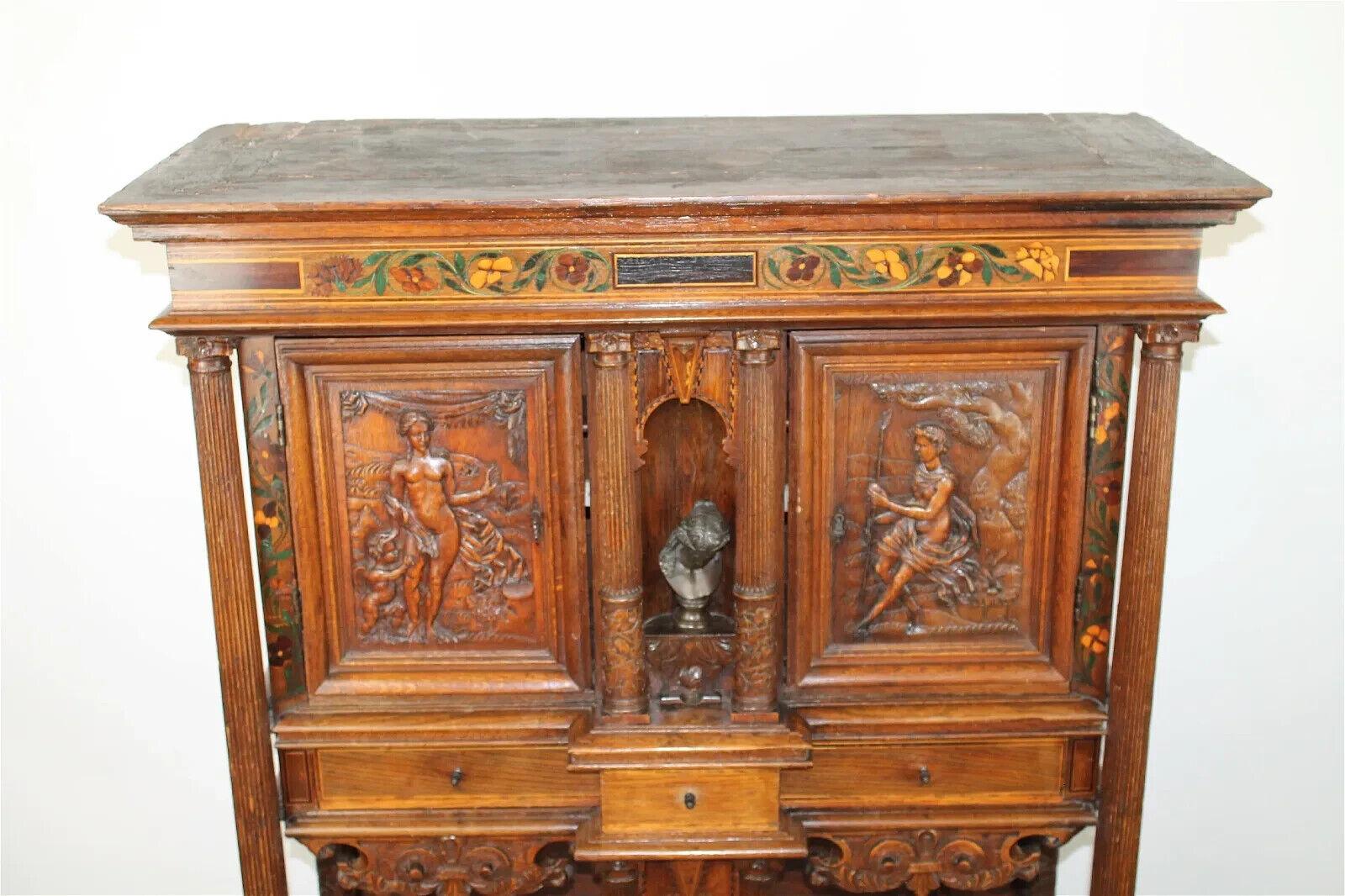 19th Century 1800's Antique French Renaissance Revival, Carved, Shelves, Wine Cabinet!! For Sale