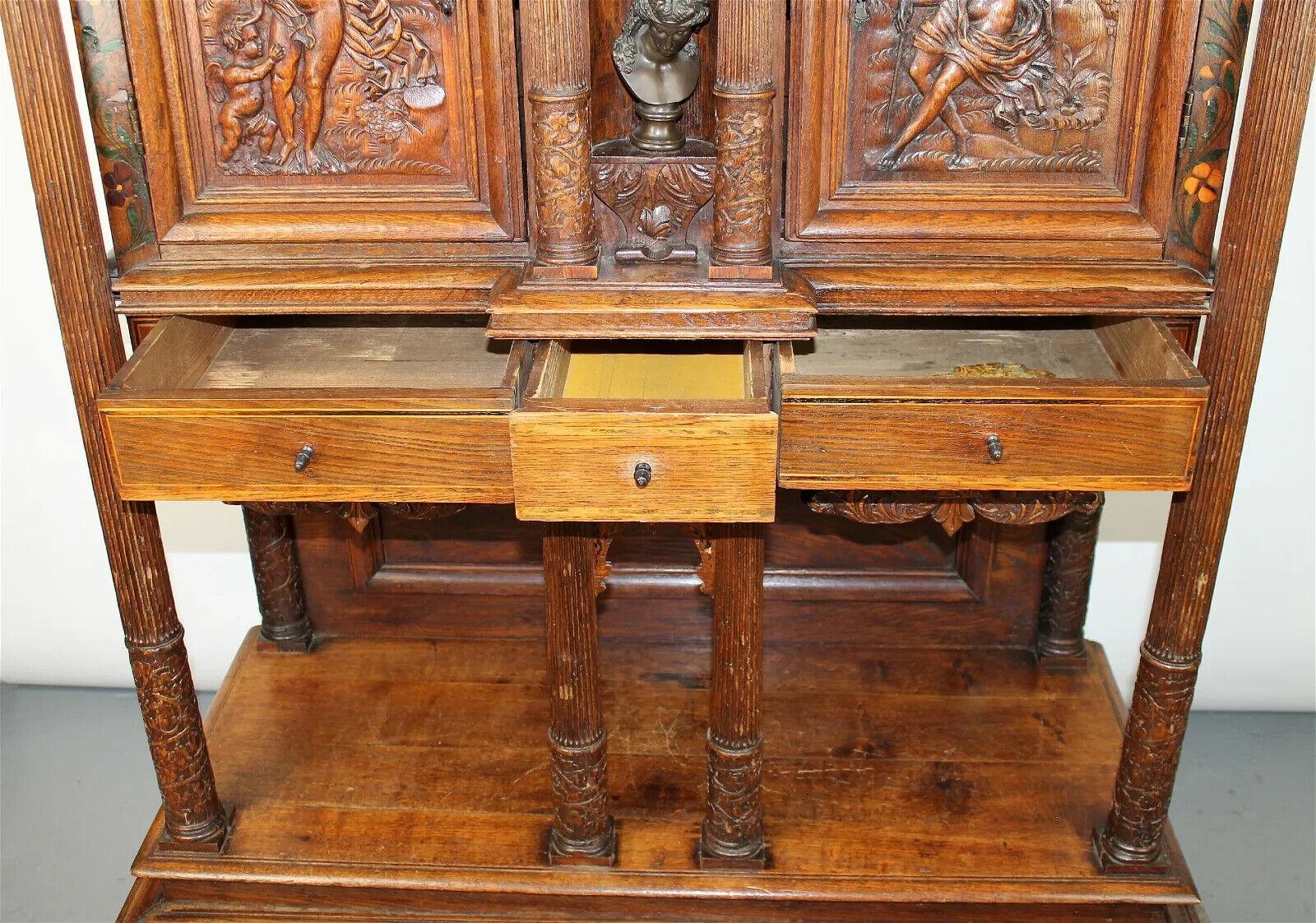 1800's Antique French Renaissance Revival, Carved, Shelves, Wine Cabinet!! For Sale 2