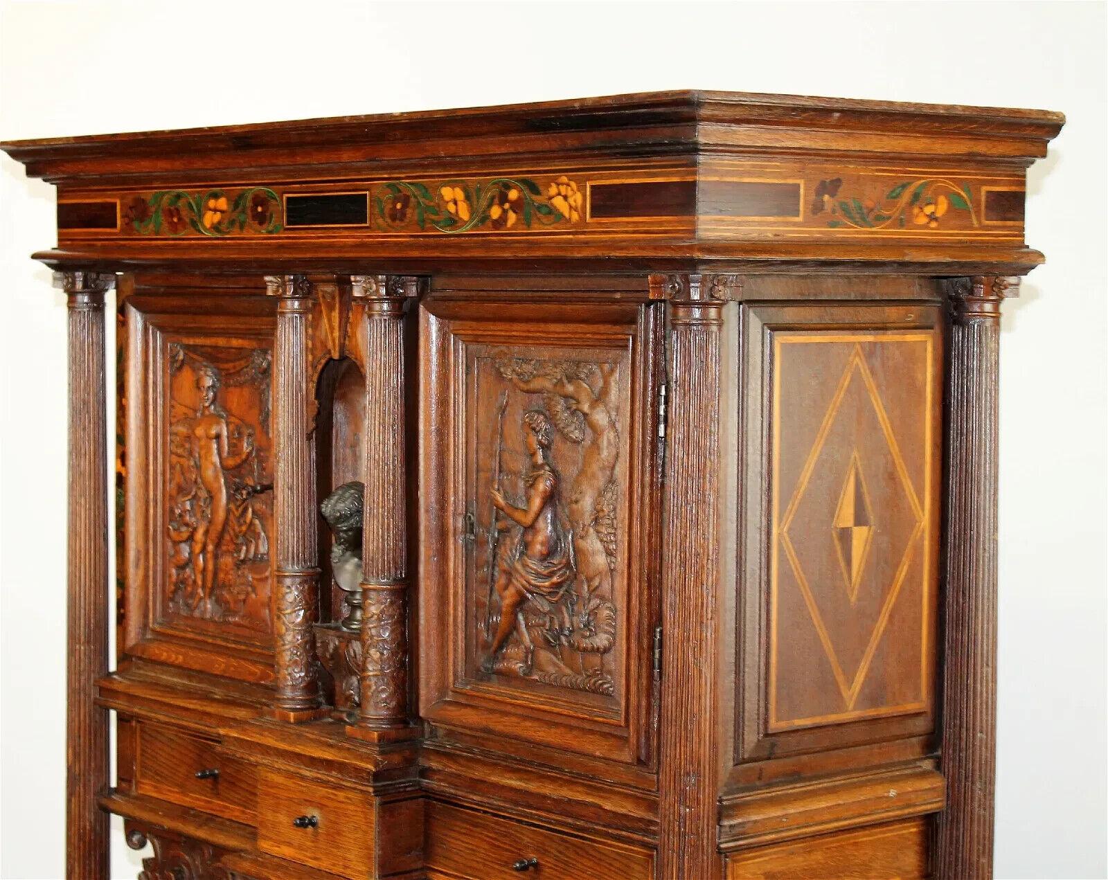 1800's Antique French Renaissance Revival, Carved, Shelves, Wine Cabinet!! For Sale 3