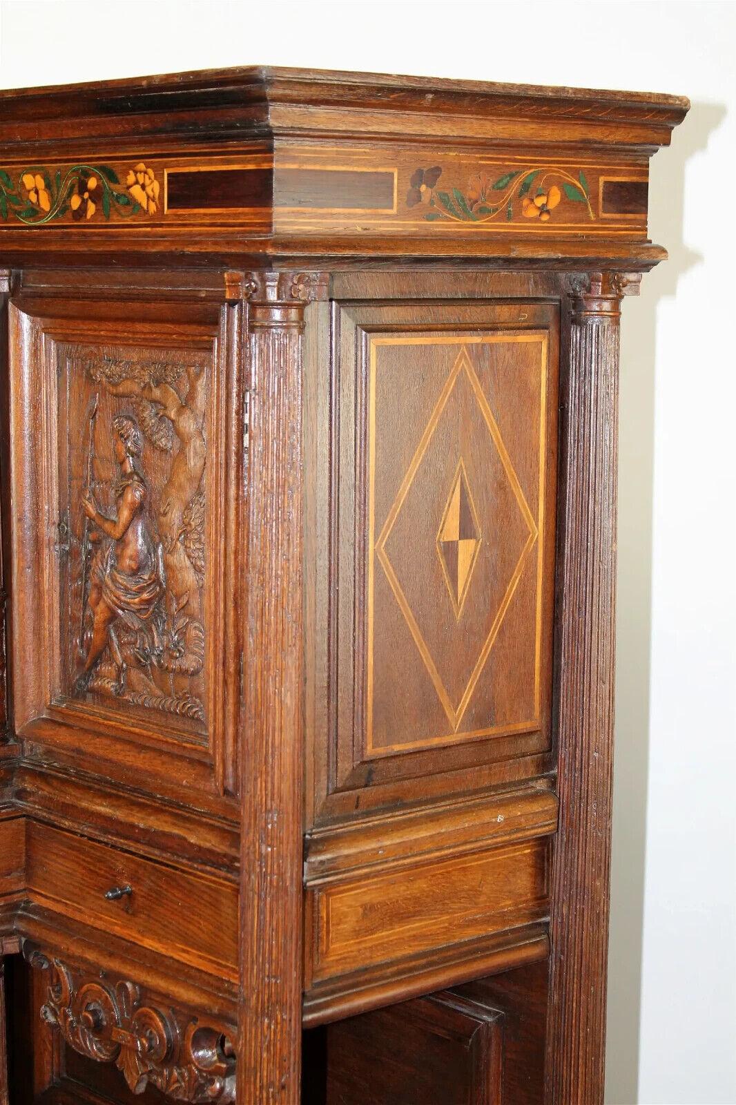 1800's Antique French Renaissance Revival, Carved, Shelves, Wine Cabinet!! For Sale 4