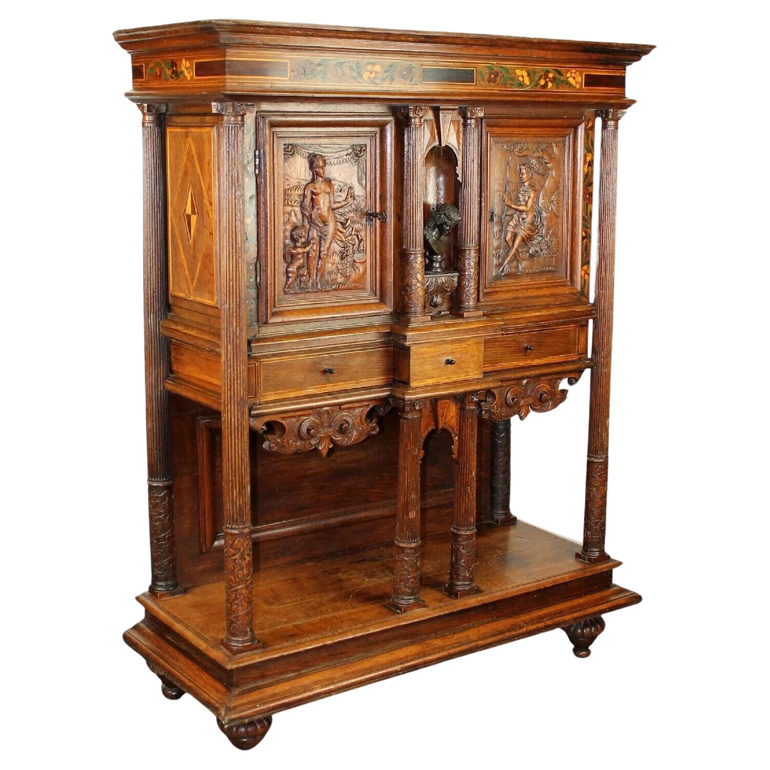 1800's Antique French Renaissance Revival, Carved, Shelves, Wine Cabinet!! For Sale
