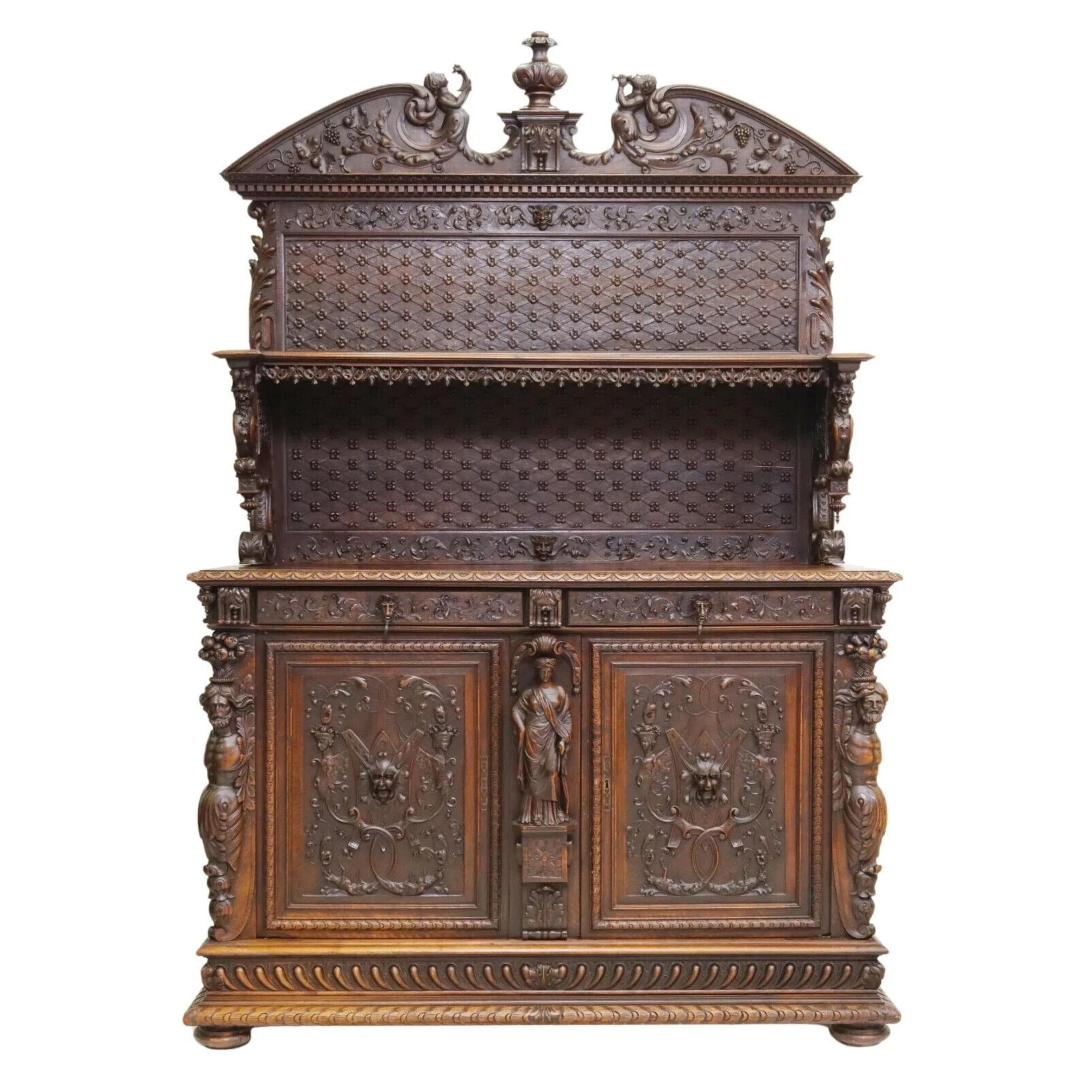 European 1800's Antique  French Renaissance Revival, Carved. Sideboard For Sale