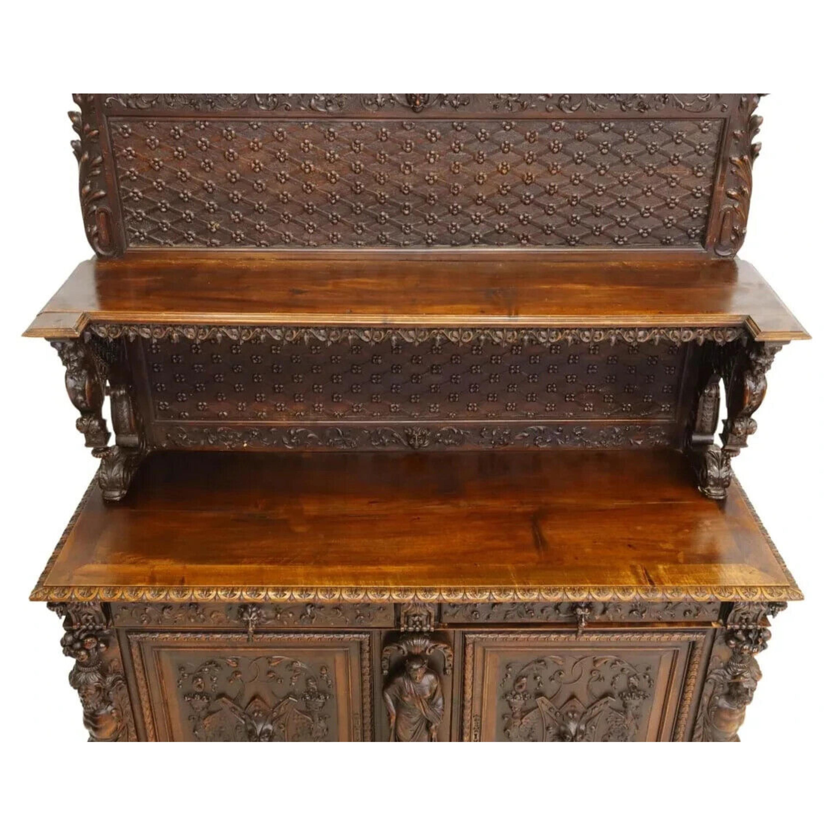 1800's Antique  French Renaissance Revival, Carved. Sideboard In Good Condition For Sale In Austin, TX