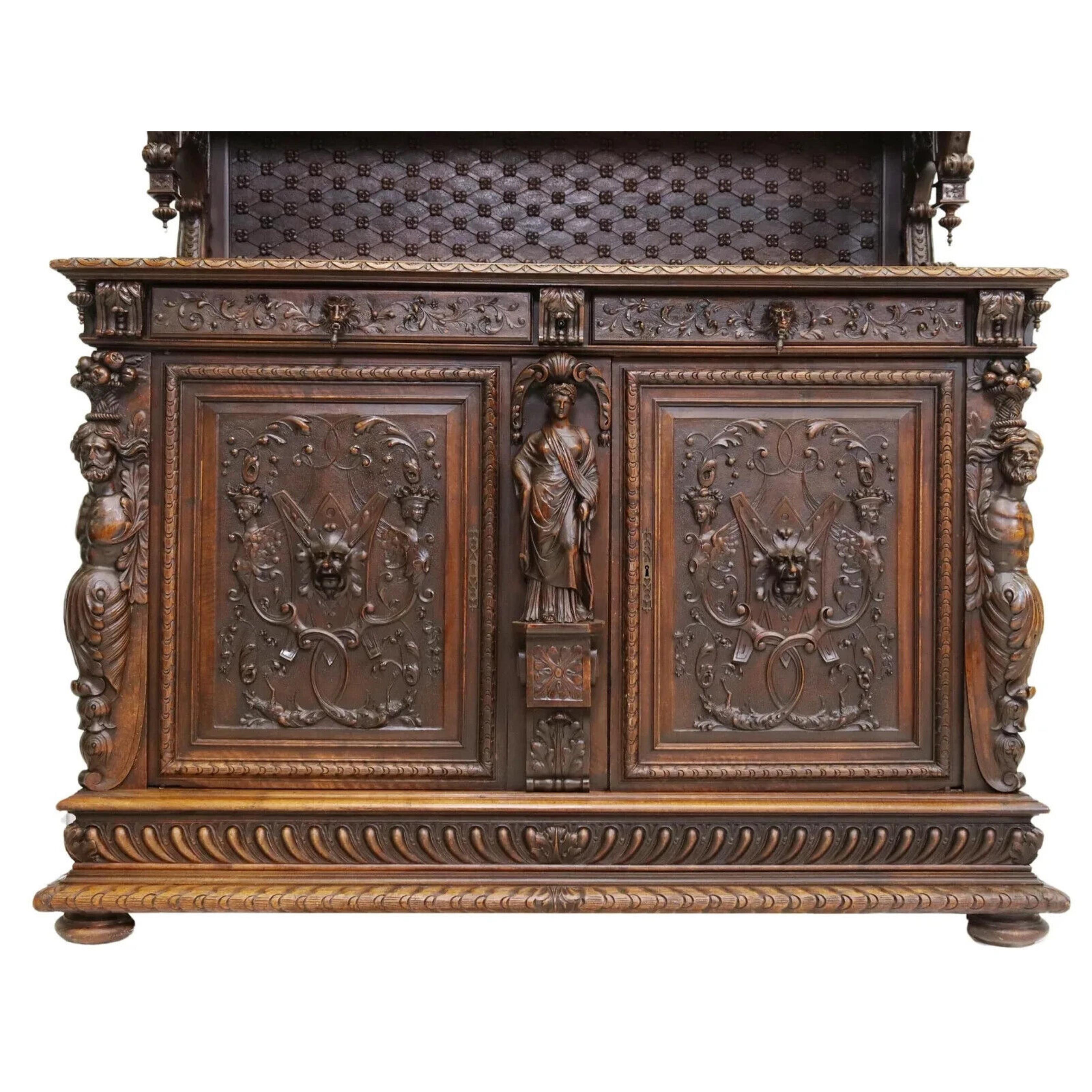 19th Century 1800's Antique  French Renaissance Revival, Carved. Sideboard For Sale