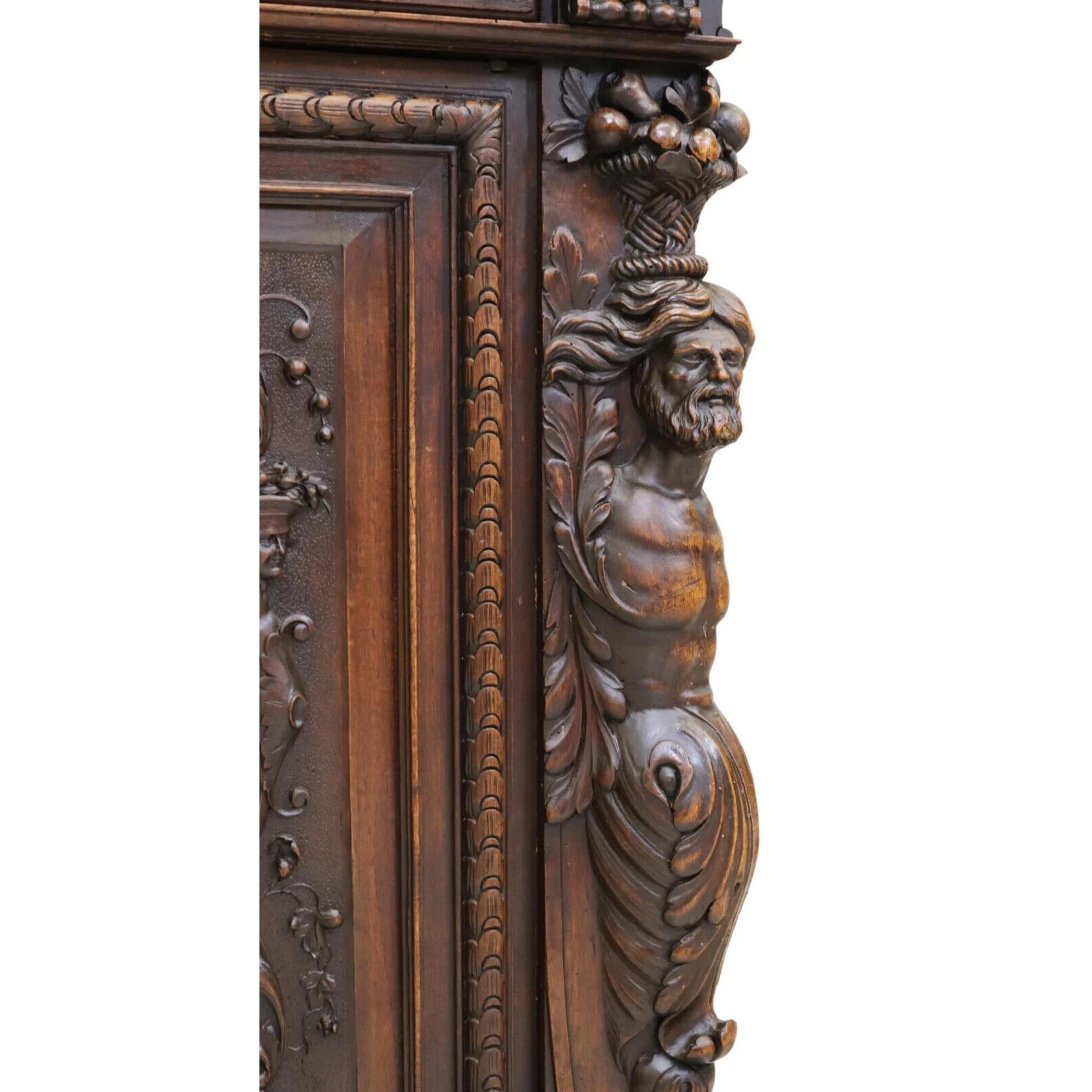 Wood 1800's Antique  French Renaissance Revival, Carved. Sideboard For Sale