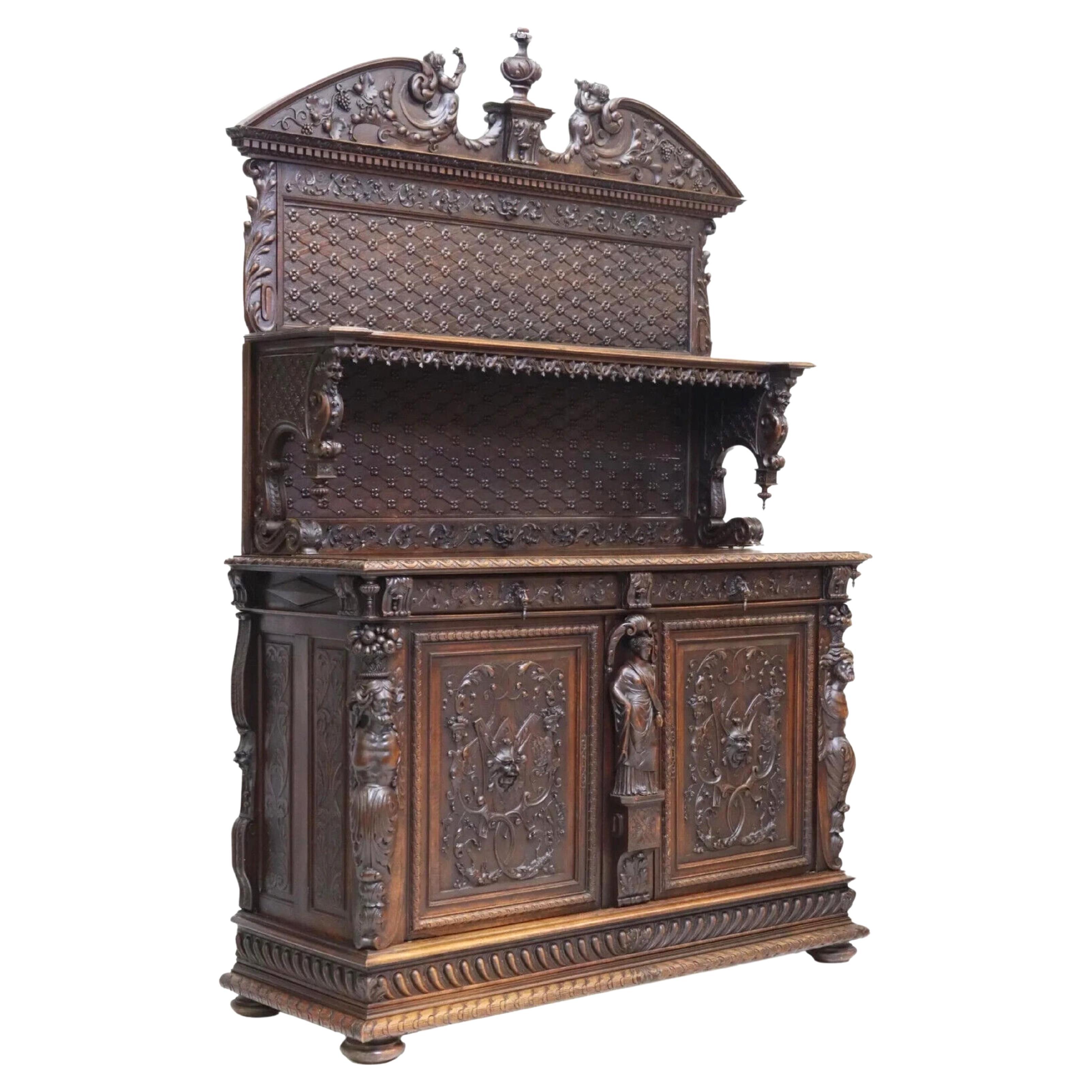 1800's Antique  French Renaissance Revival, Carved. Sideboard For Sale