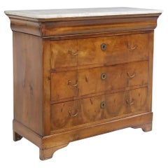 1800
s Antique Fren.Louis PhiIippe, Marble-Top, Flame, Burled Mahogany Commode