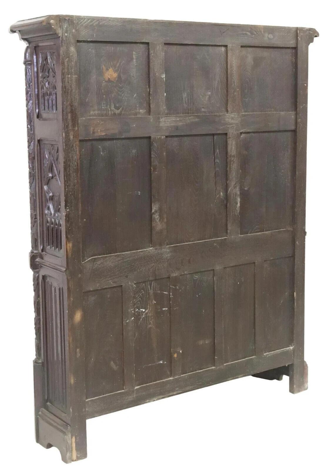 19th Century 1800s Antique Gothic Revival Cupboard, Carved Oak, Credence, with Foliates!! For Sale