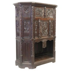 1800s Antique Gothic Revival Cupboard, Carved Oak, Credence, with Foliates!!
