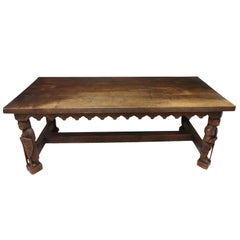 1800s Antique Gothic Revival, Walnut, Knight, Signed, 79"L, Trefoil Apron Table