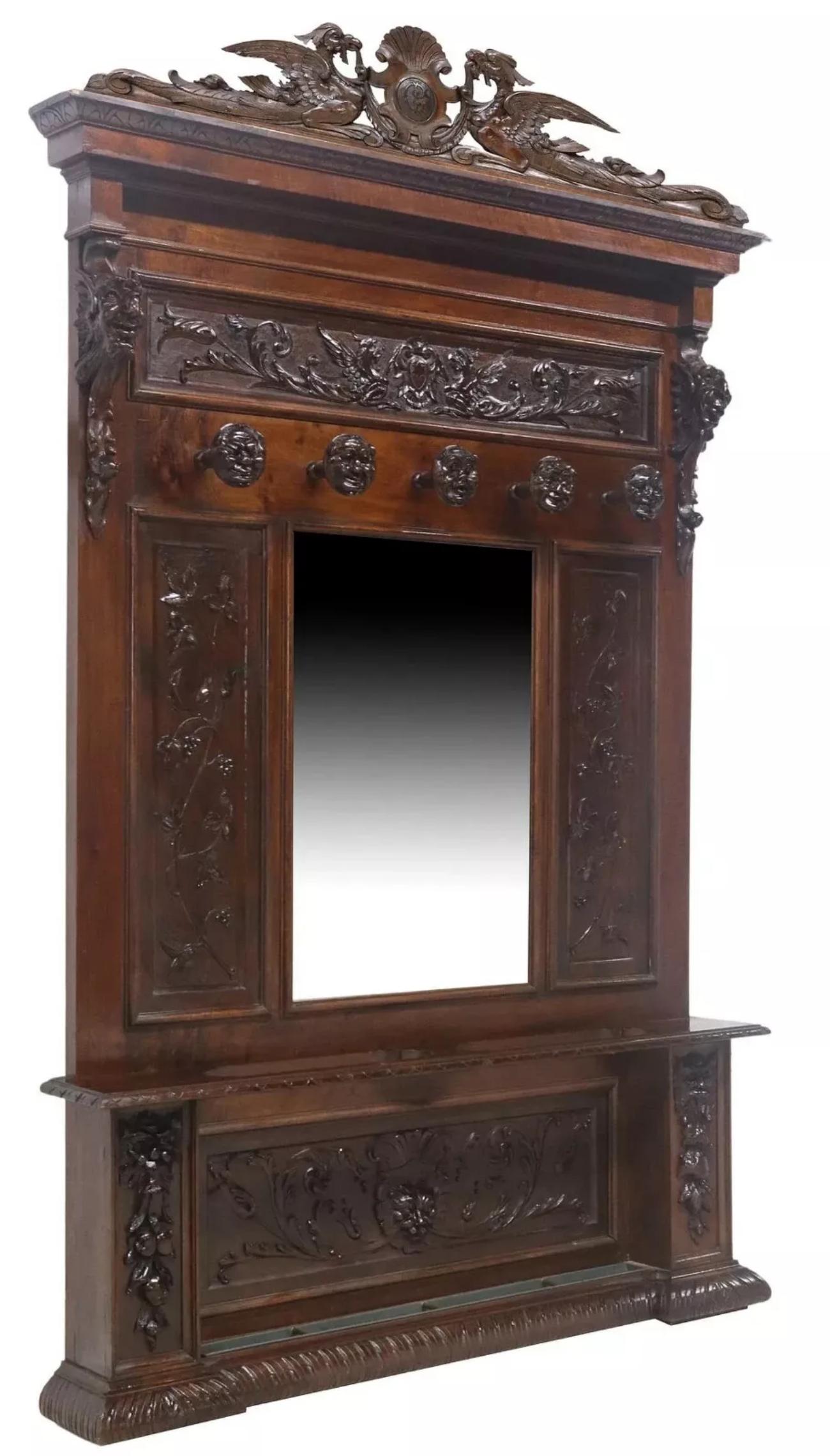 Stunning 1800's Antique Hall Tree, Mirrored, Italian Renaissance Revival, Carved, Walnut!!

Antique Hall Tree, Mirrored, Italian Renaissance Revival,  Carved, Walnut, 1800s, 19th Century!

This exquisite antique hall tree is a stunning piece of