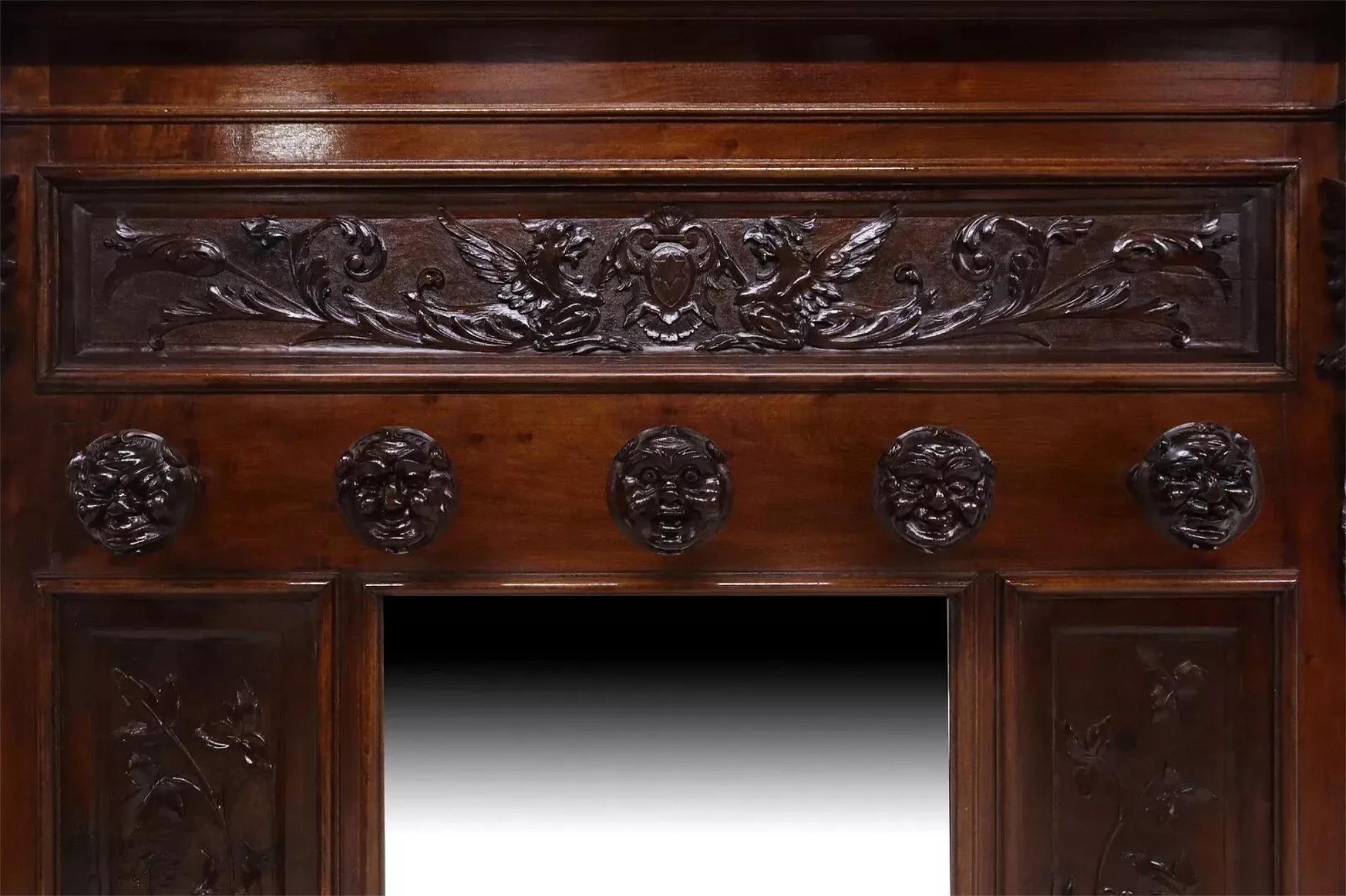 1800's Antique Hall Tree, Mirrored, Italian Renaissance Revival, Carved, Walnut! 2