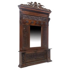 ¡Recibidor antiguo de 1800, con espejo, renacimiento italiano, tallado, nogal!