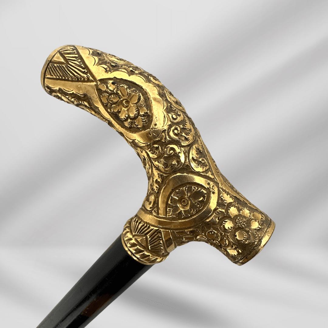 1800s Antique Handmade Gold Plated Walking Stick For men

This exquisite piece represents both a stunning design, with intricate engraving on the derby style handle, and incredible craftsmanship, represented by the excellent condition the item is