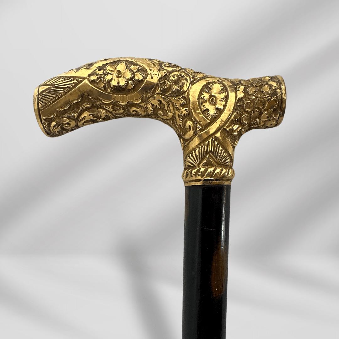 1800s Antique Handmade Gold Plated Walking Stick Men, Engraved Dedication In Good Condition For Sale In Jacksonville, FL