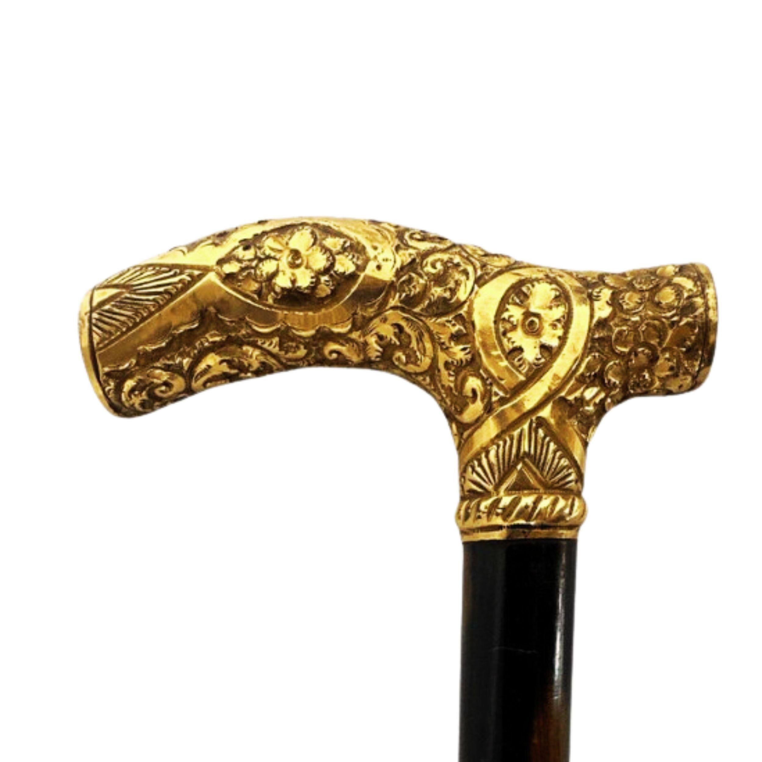 1800s Antique Handmade Gold Plated Walking Stick Men, Engraved Dedication For Sale 2