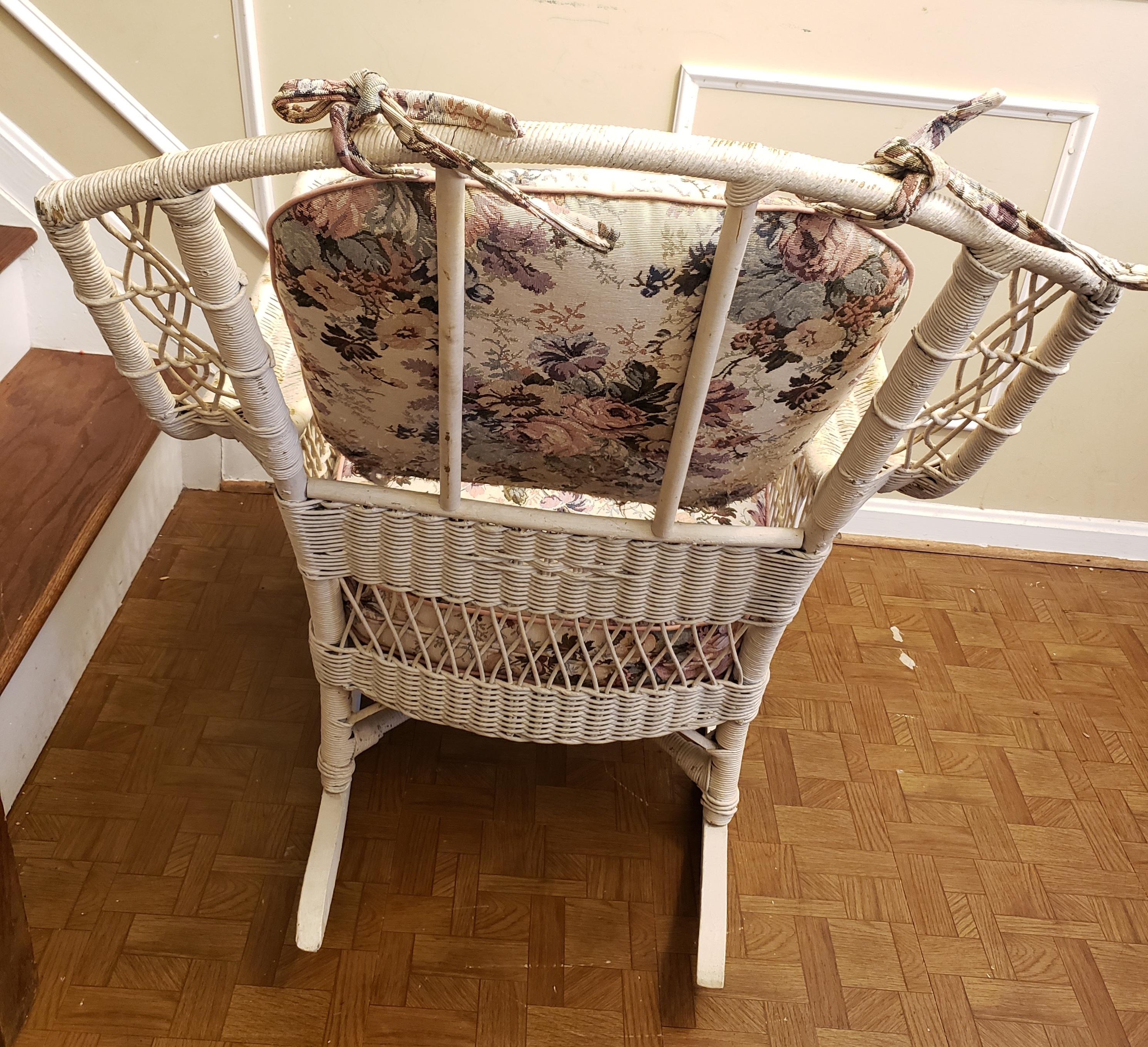 antique wicker rocker with spring seat