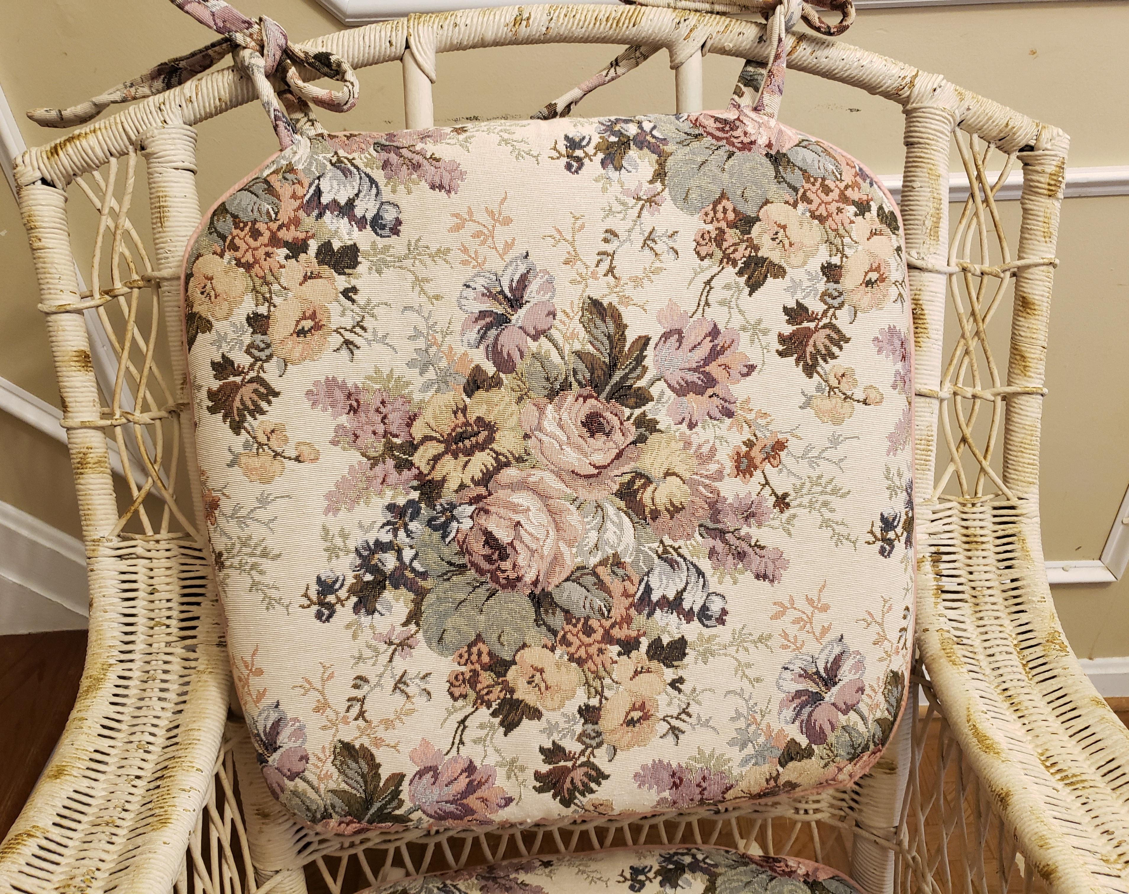 Hand-Crafted 1800s Antique Heywood Wakefield Large Wicker Rocking Arm Chair with Springs Seat For Sale