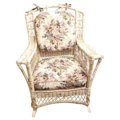 1800s Antique Heywood Wakefield Large Wicker Rocking Arm Chair with Springs Seat