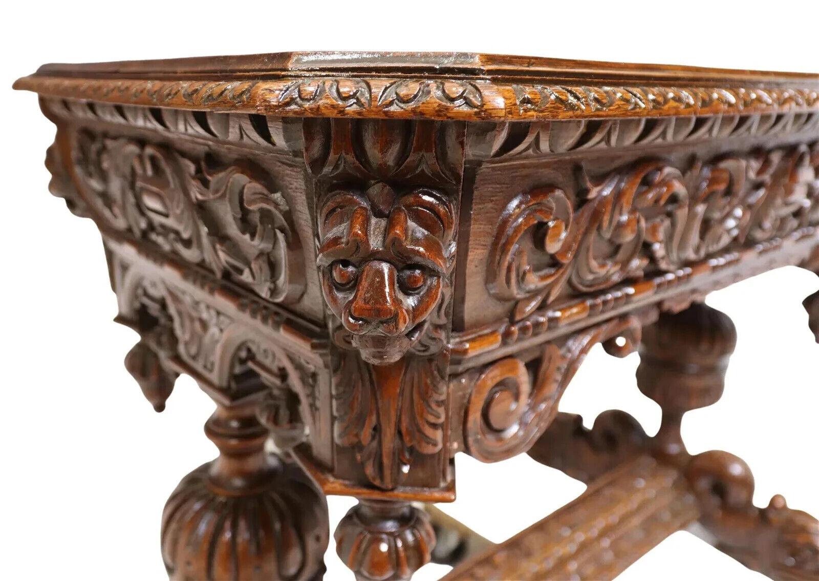 1800's Antique Highly Carved, Foliate & Mask, Renaissance Revival Writing Table! In Good Condition In Austin, TX