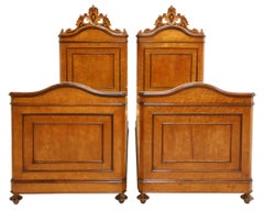 1800's Antique Italian Birdseye Maple, Crest, Paneled Bed Frames, Set of Two!