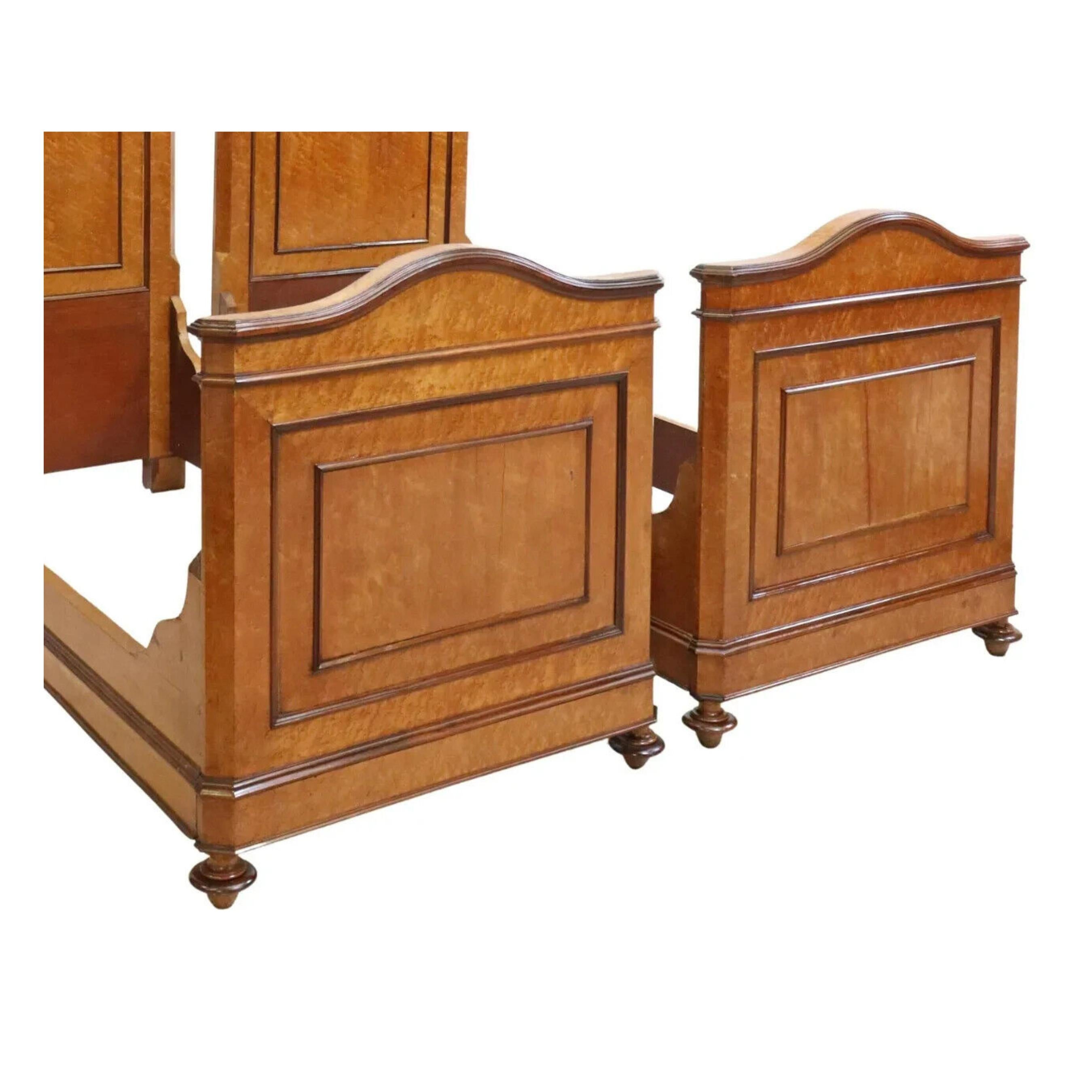 Other 1800's Antique Italian Birdseye Maple, Crest, Paneled Bed Frames, Set of Two! For Sale