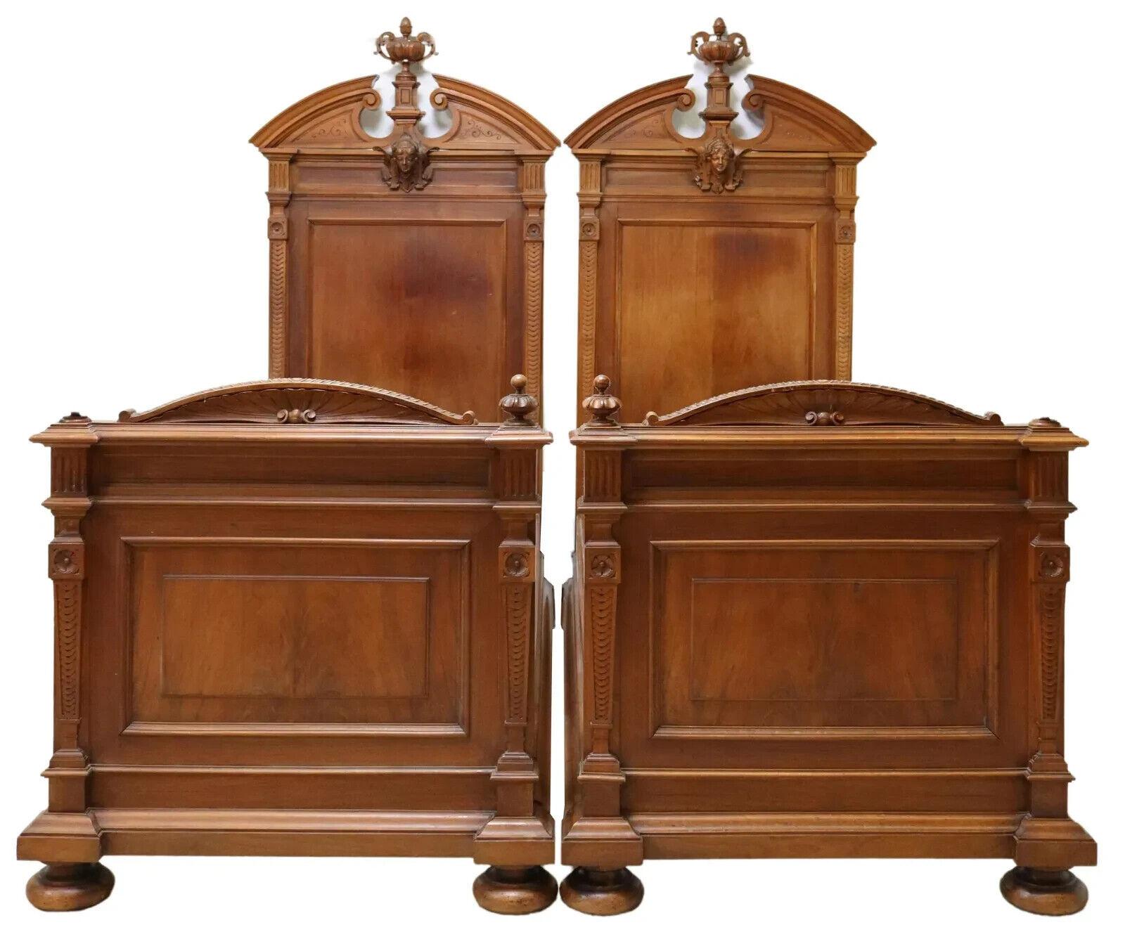 Gorgeous 1800's Antique Italian, Carved, Flame, Mahogany, Crests, Beds, Set of 2!

Antique Beds, Italian, Carved, Flame, Mahogany, Pair, 19th C,  1800's!

Crafted during the 19th century, this pair of Italian carved mahogany beds exudes a timeless