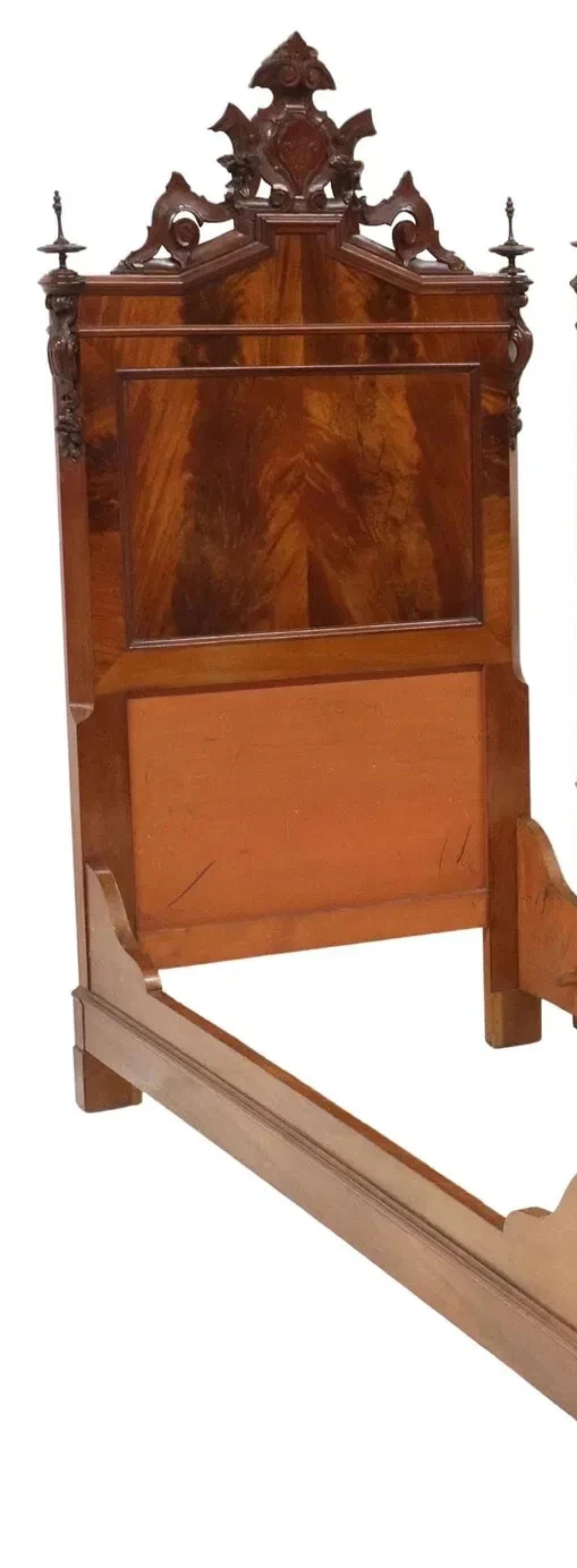 Gorgeous 1800's Antique Italian, Carved, Flame, Mahogany, Crests, Beds, Set of 2!

Antique Beds, Italian, Carved, Flame, Mahogany, Pair, 19th C,  1800's!

Crafted during the 19th century, this pair of Italian carved mahogany beds exudes a timeless