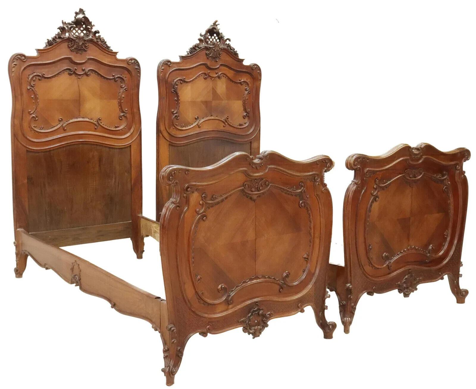 1800's Antique Italian Louis XV Style, Crest, 2 Beds, 2 Night Stands, Set of 4 4