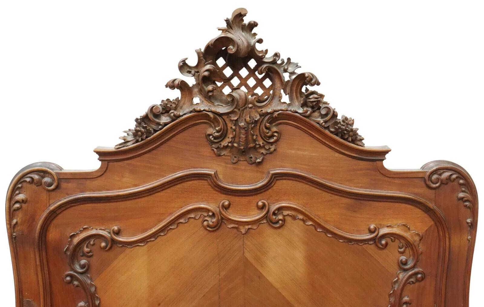 1800's Antique Italian Louis XV Style, Crest, 2 Beds, 2 Night Stands, Set of 4 5