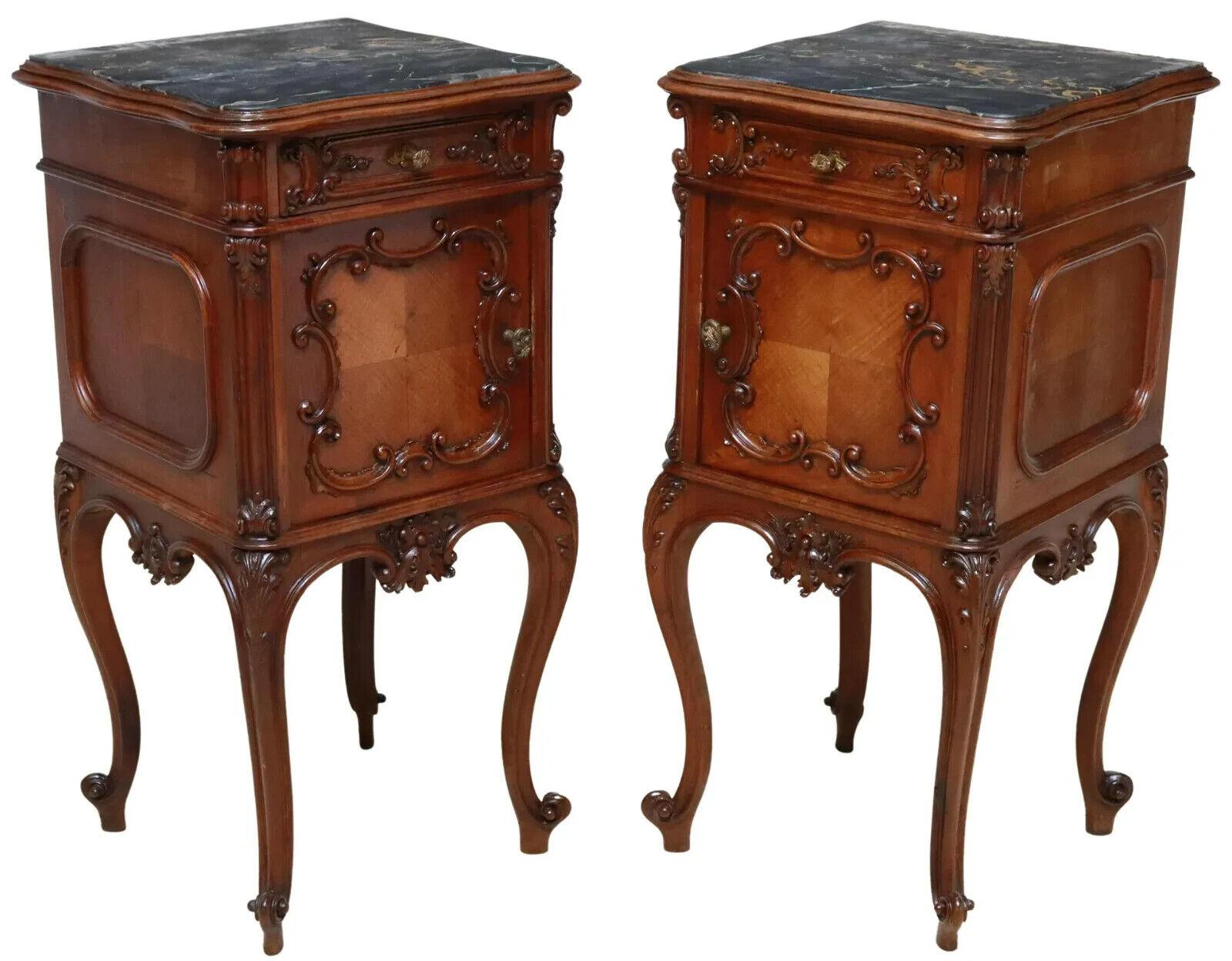 1800's Antique Italian Louis XV Style, Crest, 2 Beds, 2 Night Stands, Set of 4 6