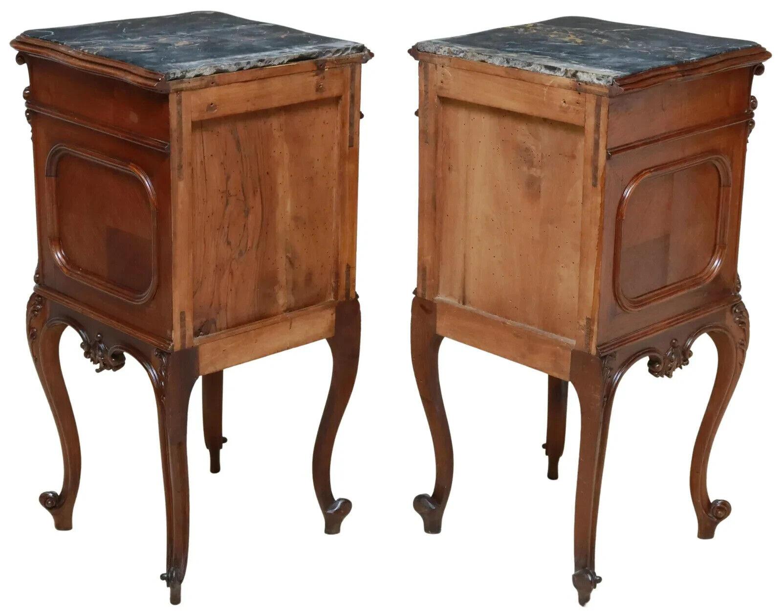 Carved 1800's Antique Italian Louis XV Style, Crest, 2 Beds, 2 Night Stands, Set of 4