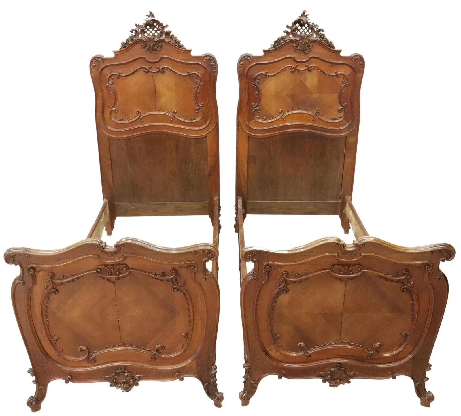 1800's Antique Italian Louis XV Style, Crest, 2 Beds, 2 Night Stands, Set of 4 1