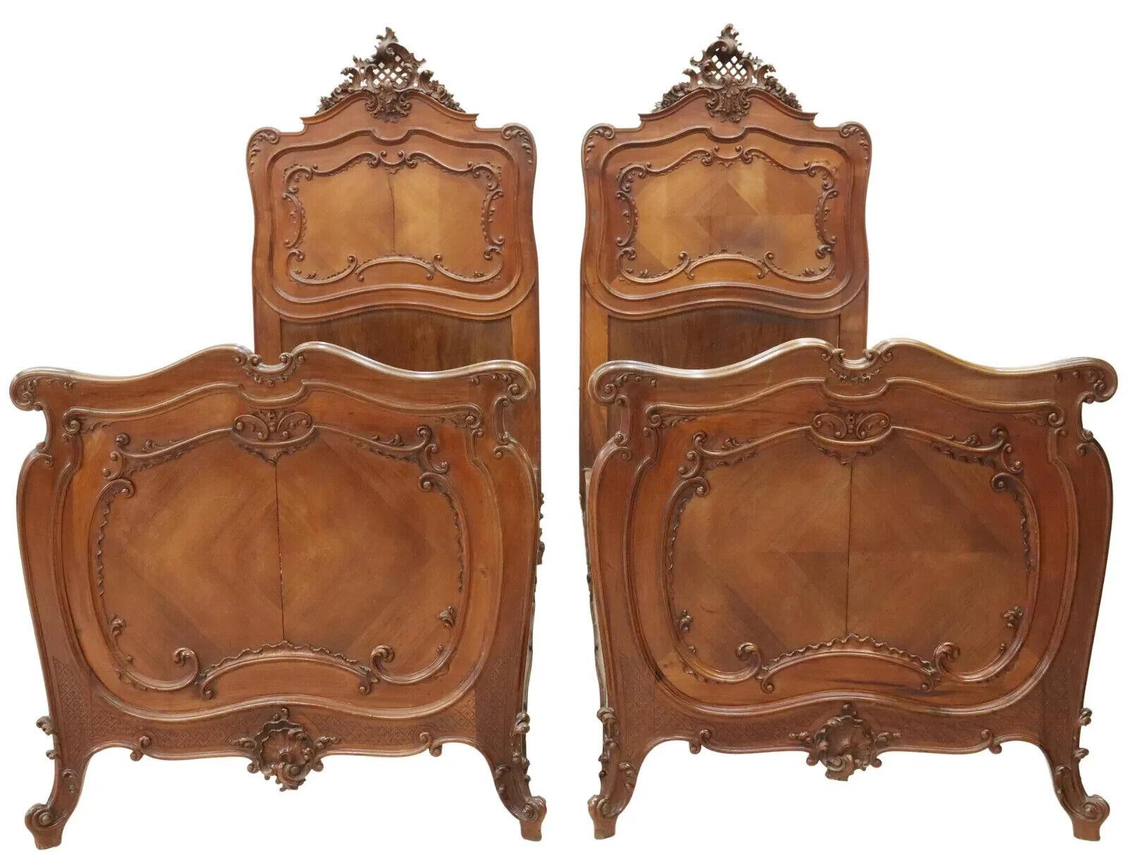 1800's Antique Italian Louis XV Style, Crest, 2 Beds, 2 Night Stands, Set of 4 3