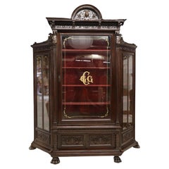 1800's Antique Italian Ren. Revival, Walnut, Glazed, Monumental, 124"H. Bookcase
