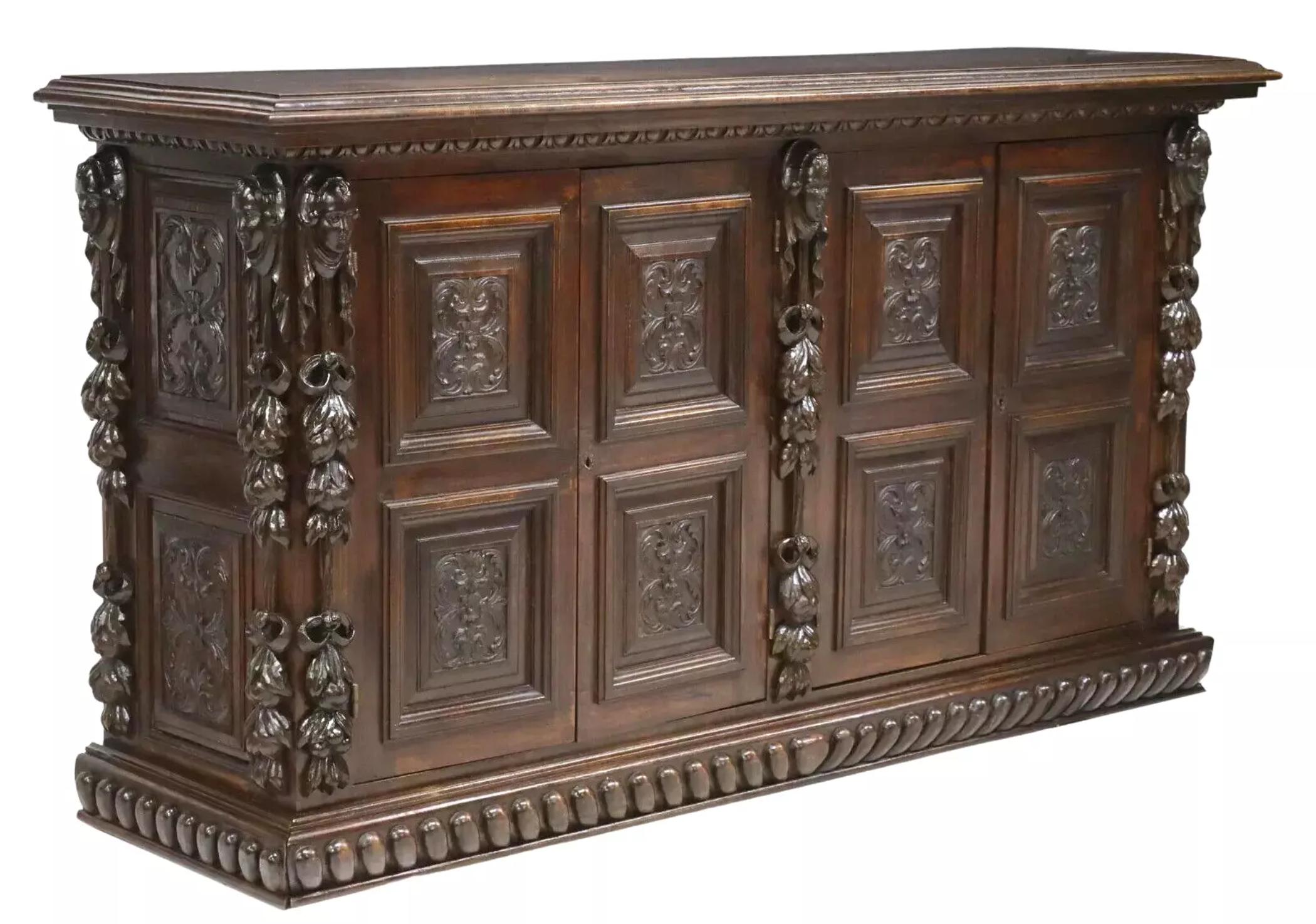 Stunning 1800s Antique  Italian Renaissance Revival Carved, Figural, Foliate Sideboard!

Antique Sideboard, Italian Renaissance Revival Carved, Figural, Foliate, 1800s, 19th Century!

This stunning antique sideboard is a true masterpiece of Italian
