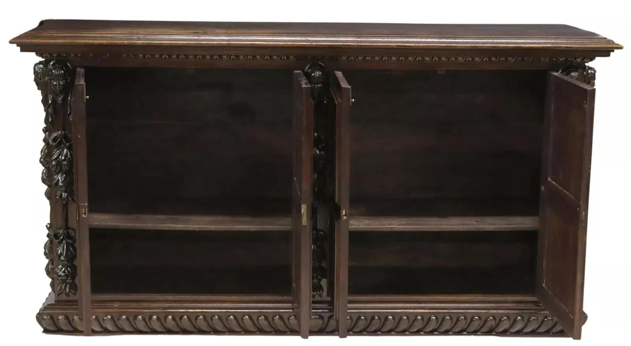 19th Century 1800s Antique  Italian Renaissance Revival Carved, Figural, Foliate Sideboard!