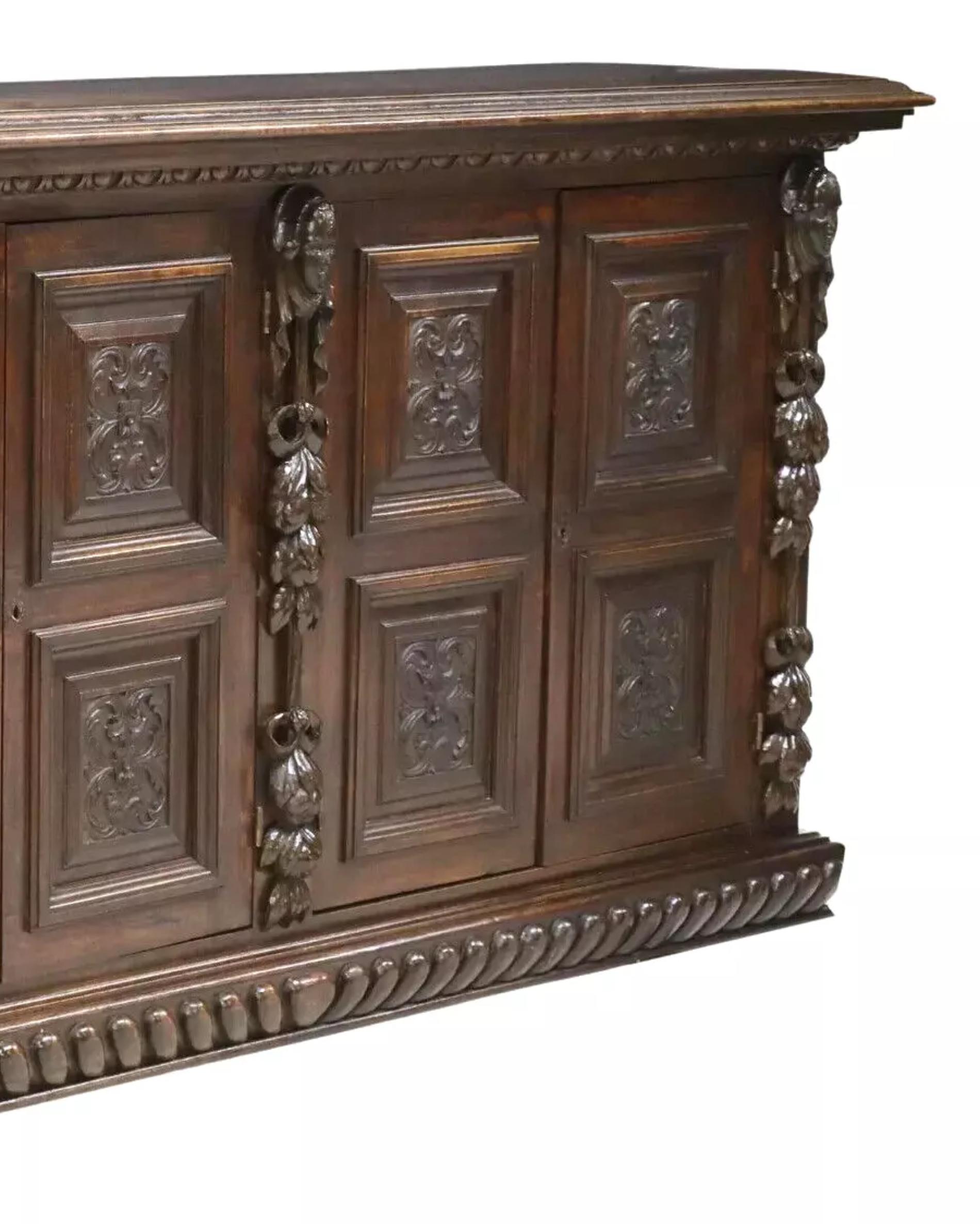 1800s Antique  Italian Renaissance Revival Carved, Figural, Foliate Sideboard! 1