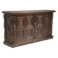 1800s Antique  Italian Renaissance Revival Carved, Figural, Foliate Sideboard!