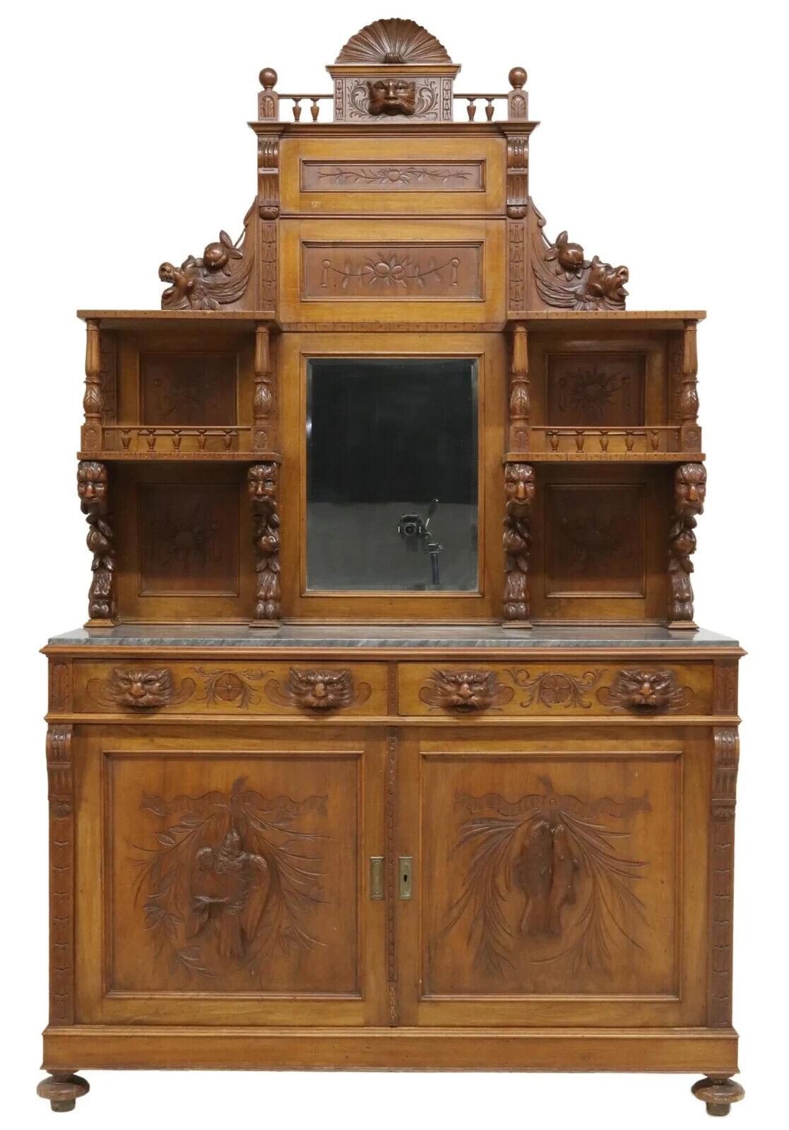 Gorgeous Antique Sideboard, Italian Renaissance Revival Carved, Mirror, Crest,  1800s, 19th Century!

This antique Italian Renaissance Revival sideboard is a stunning piece of furniture that is sure to impress. The carved walnut material and