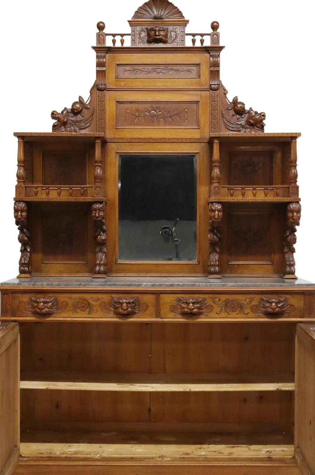 19th Century 1800's Antique Italian Renaissance Revival Carved, Mirror, Crest, Sideboard!! For Sale