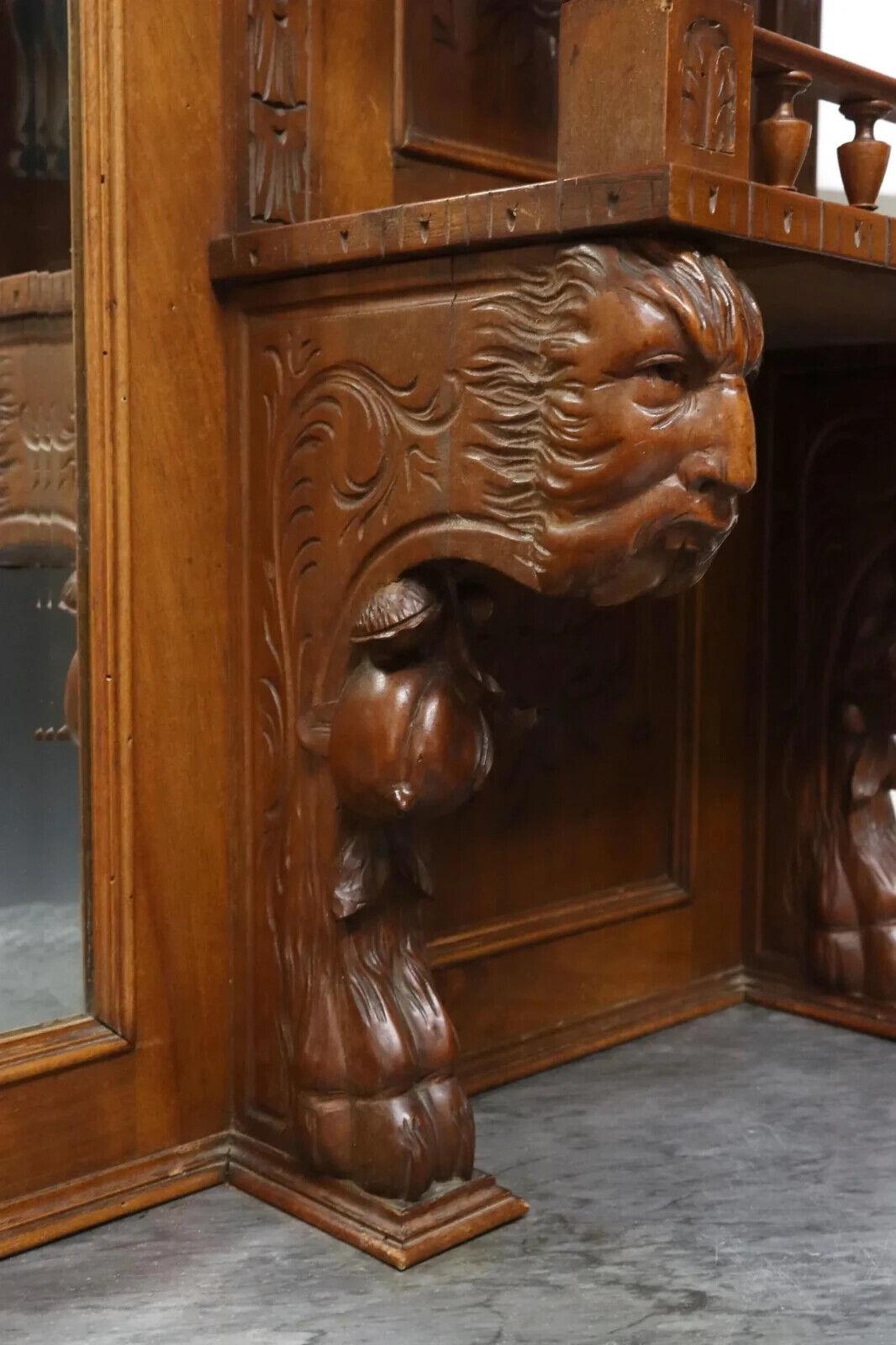 Wood 1800's Antique Italian Renaissance Revival Carved, Mirror, Crest, Sideboard!! For Sale