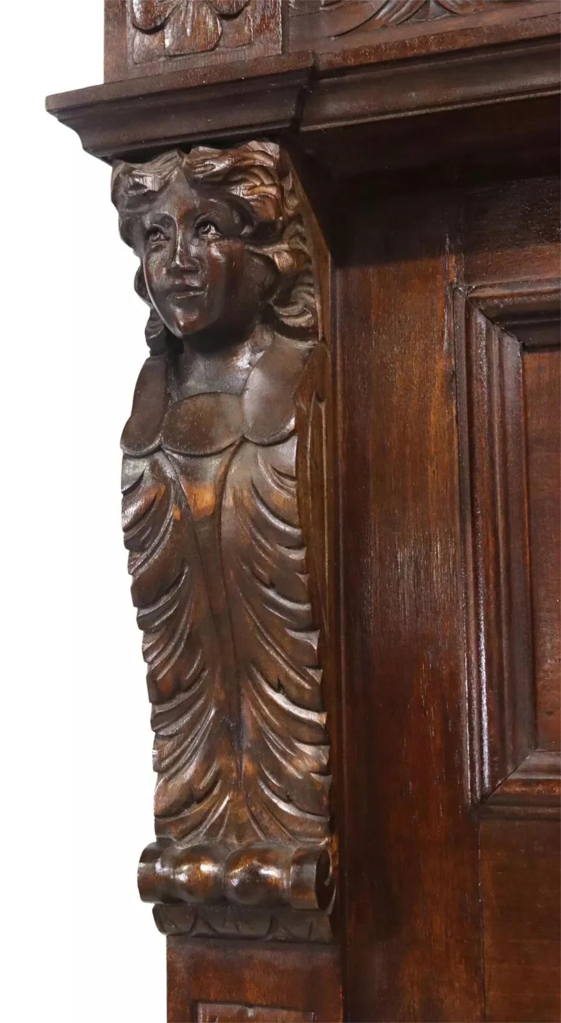 19th Century 1800's Antique Italian Renaissance Revival, Carved, Walnut, Foliate Hall Tree