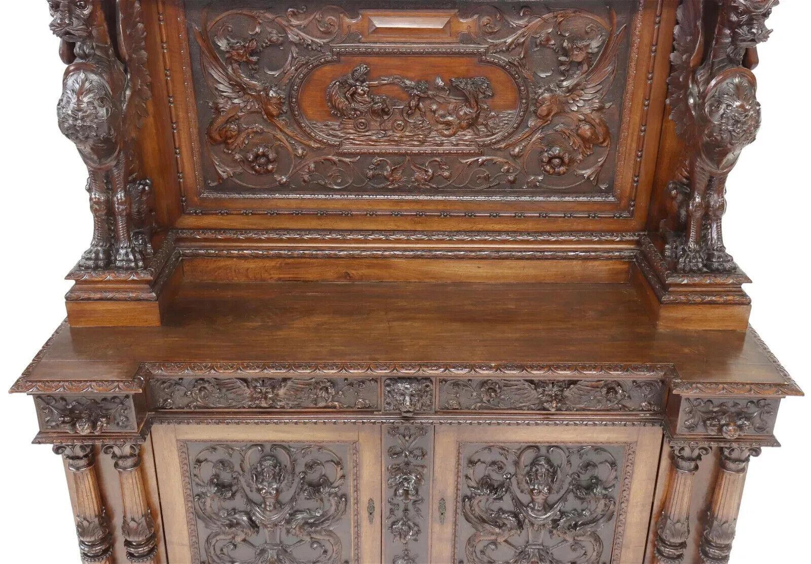 Carved 1800s Antique Italian Renaissance Revival, Exceptional, Foliates Sideboard!! For Sale