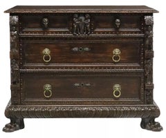 1800's Antique Italian Renaissance Revival, Figural, Carved Commode
