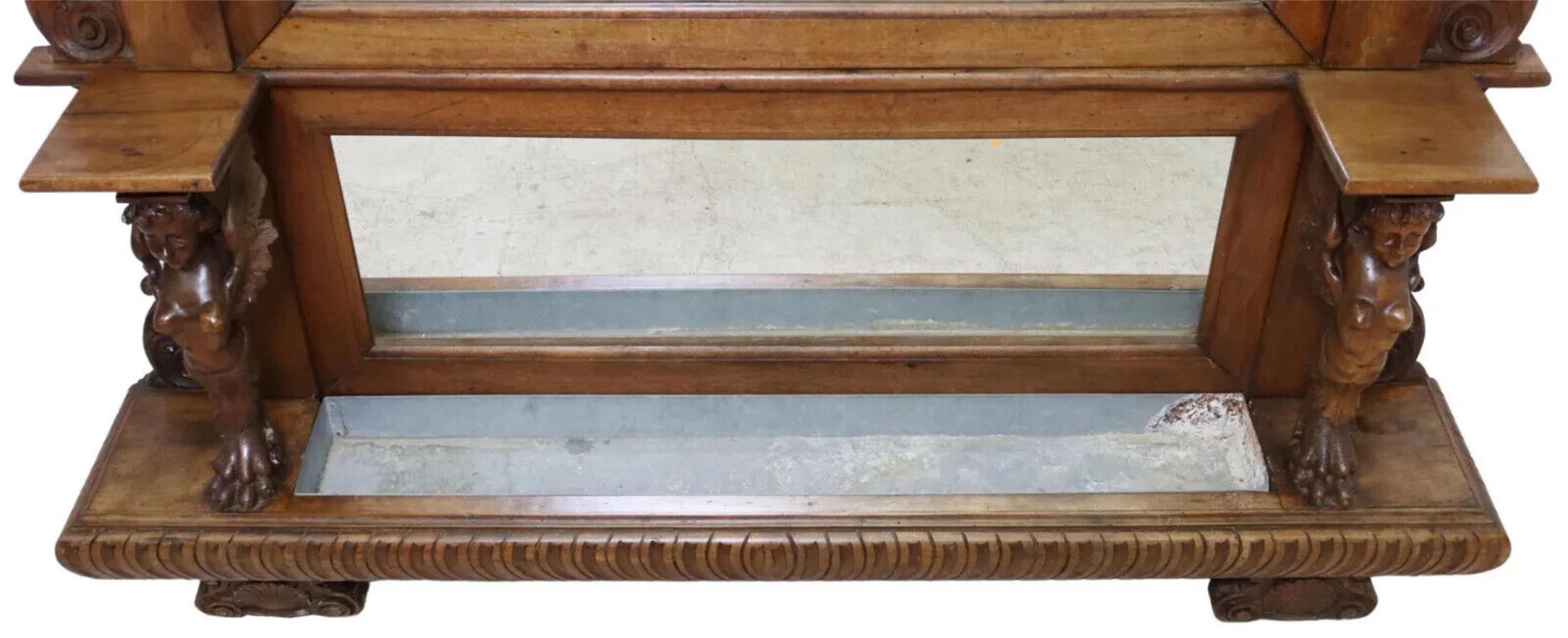 Antique miroir italien des années 1800, néo-Renaissance, Crête, Cornice, Jardinère ! en vente 4