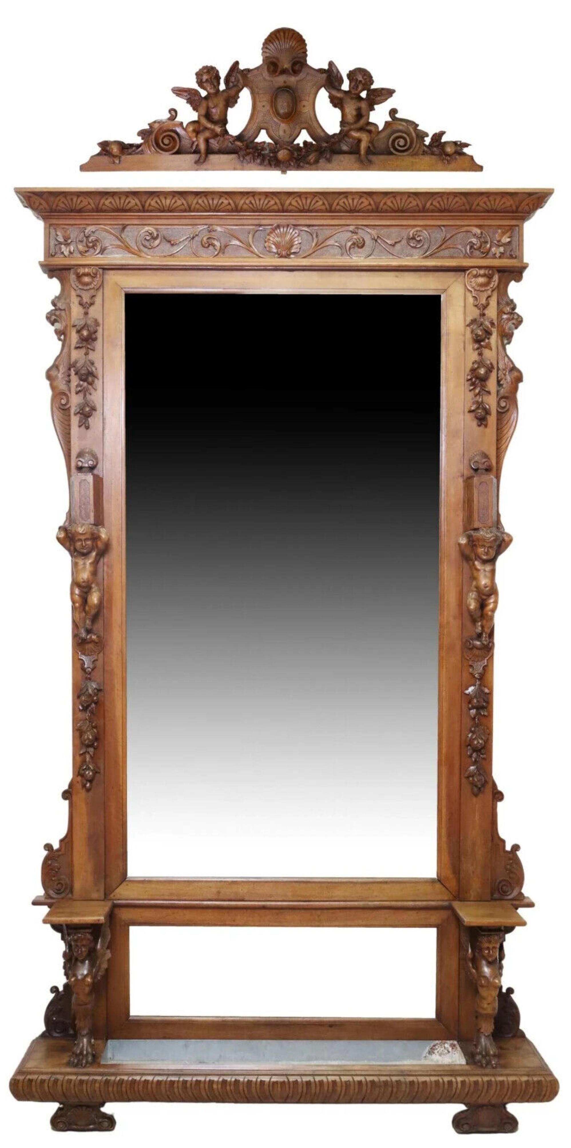 Antique miroir italien des années 1800, néo-Renaissance, Crête, Cornice, Jardinère ! en vente 6