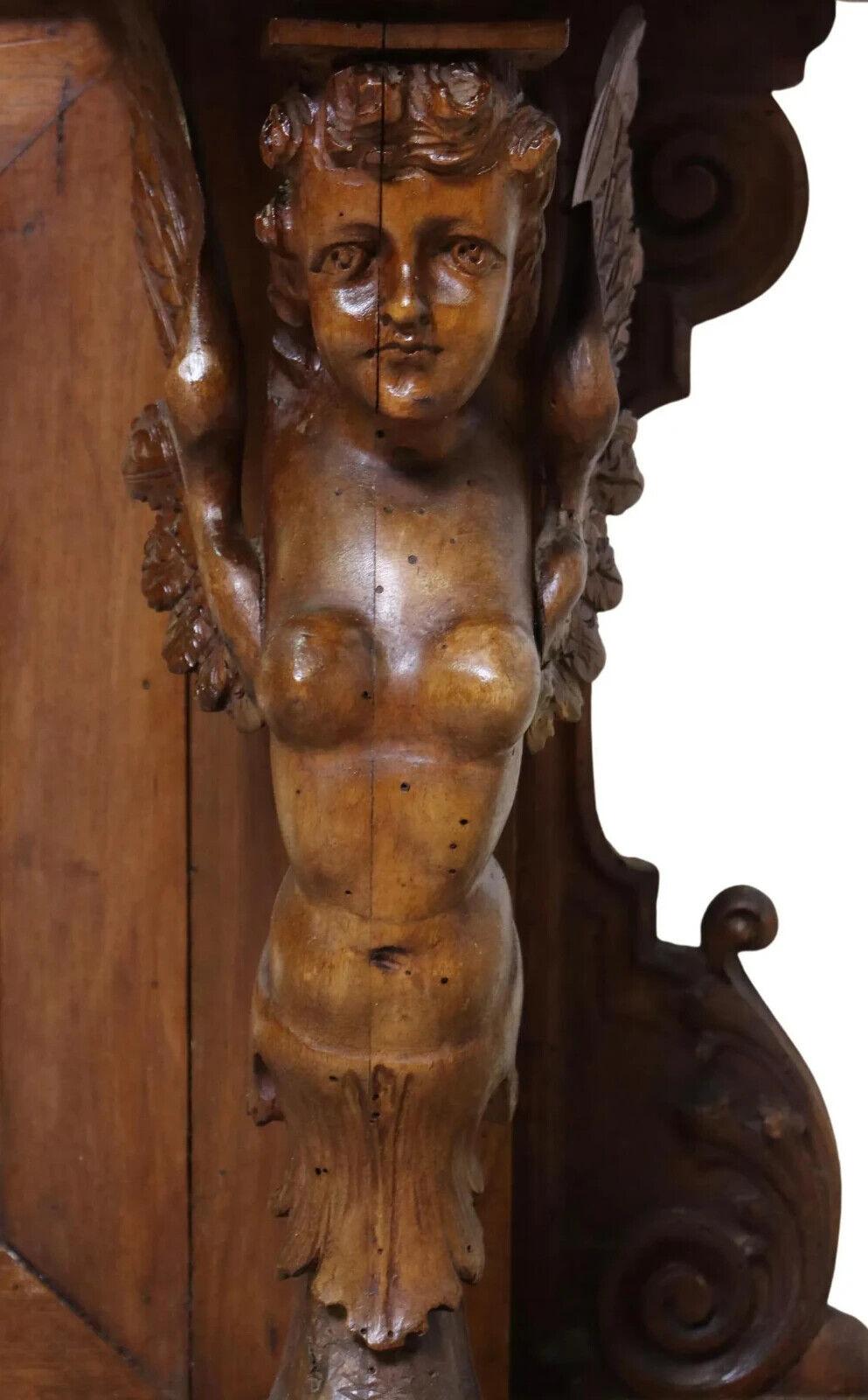 Antique miroir italien des années 1800, néo-Renaissance, Crête, Cornice, Jardinère ! Bon état - En vente à Austin, TX