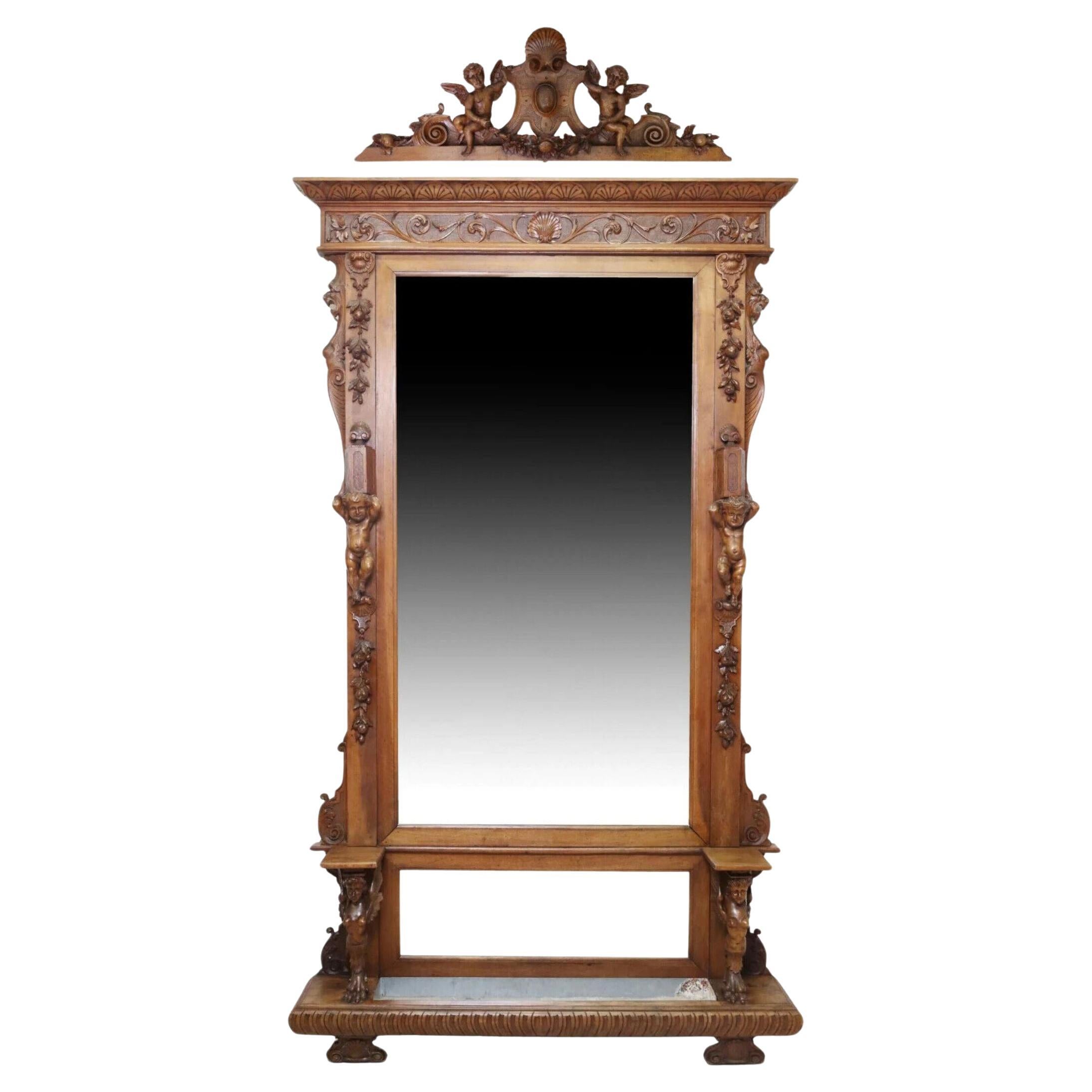 1800's Antique Italian, Renaissance Revival Gespiegelt, Wappen, Gesims, Jardinere!