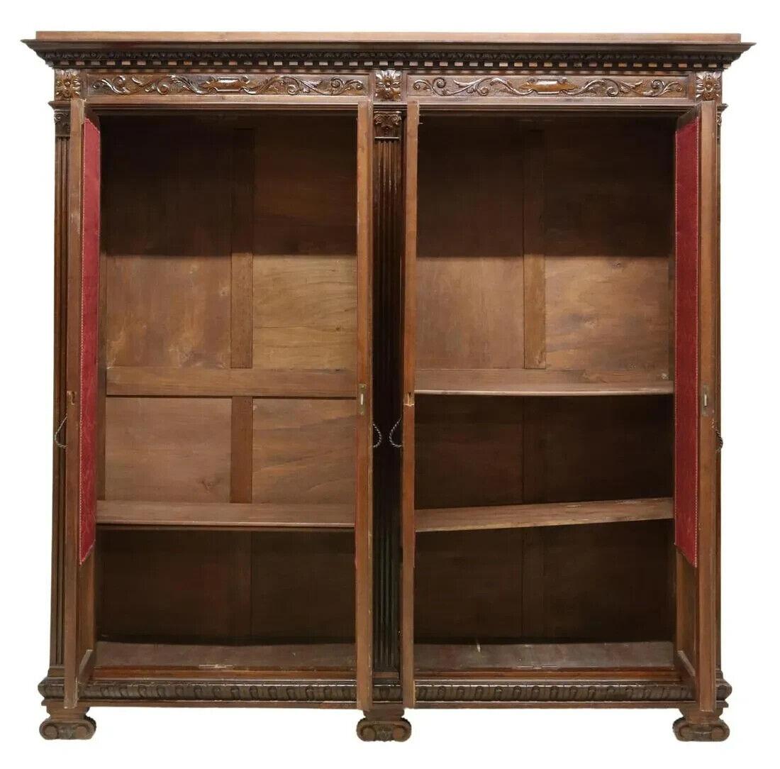 1800's Antique Italian Renaissance Revival, Wrought Iron Overlay, Bookcase In Good Condition For Sale In Austin, TX